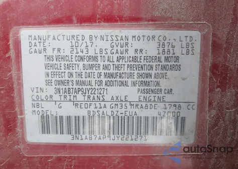 2018 Nissan Sentra Sv из США, поврежденный, VIN 3N1AB7AP9JY221271